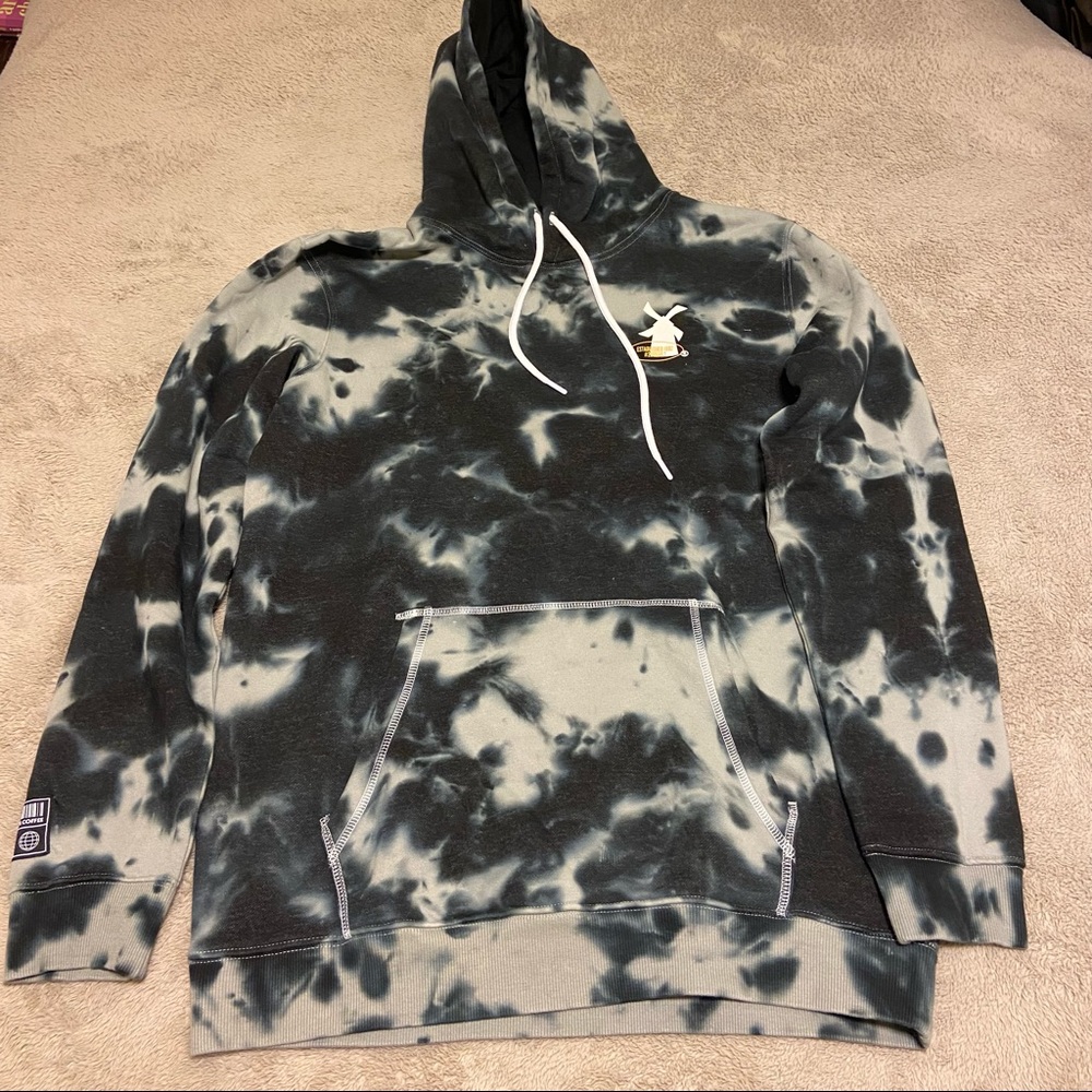 BRAND NEW: Dutch Bros Black and Grey Tie-Dye Sweatshirt with awesome accents